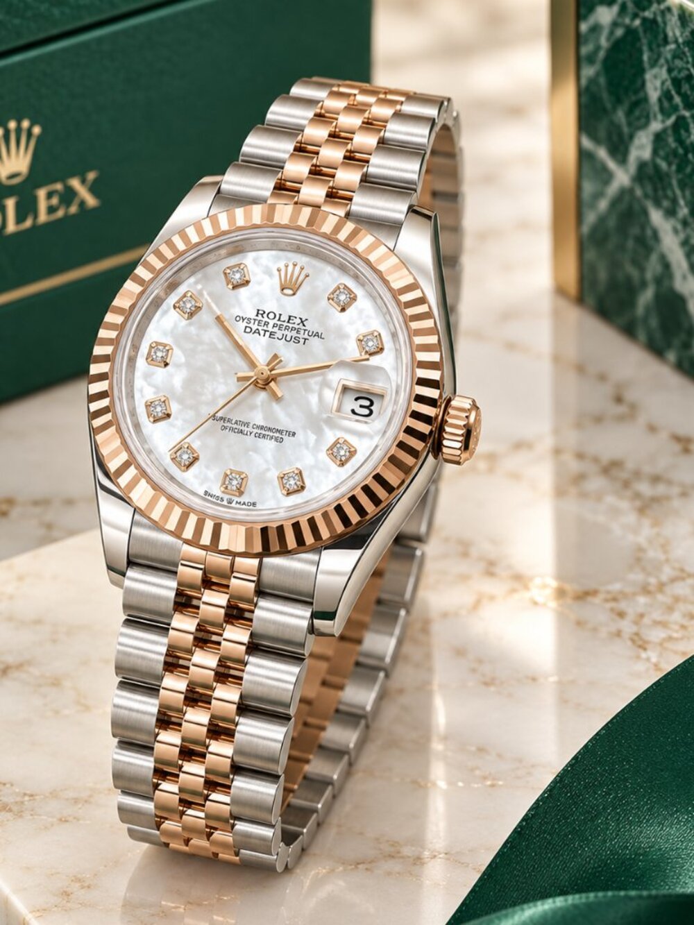 Two Tone 28mm Quartz Fashion Watch Crystal Dial Date Window